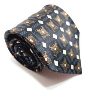 Kilburne & Finch Necktie Black & Brown Geometric Pattern Silk Neck Tie